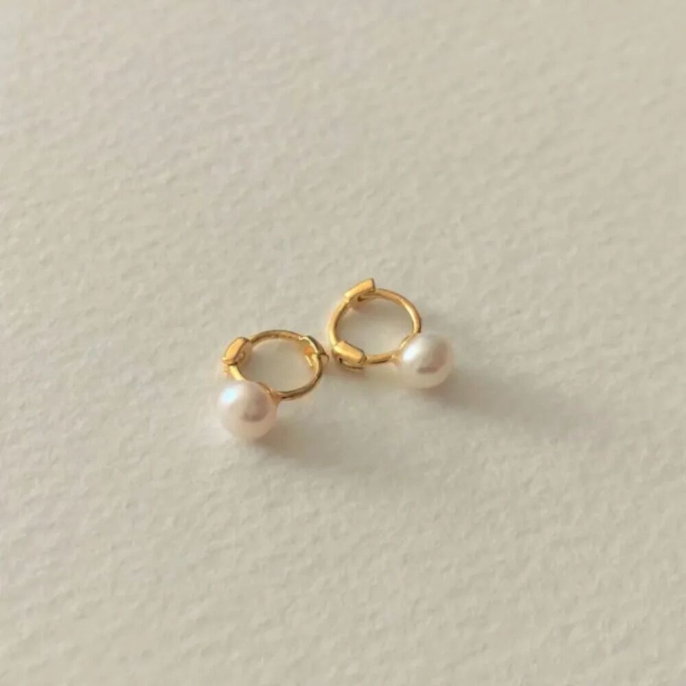 Pearl Hoop Earrings, Freshwater Pearl Huggies, Tiny Hoop Earrings Small Hoops